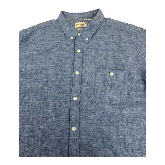 Weatherproof Vintage Men XXL Short Sleeve Washable Linen Cotto Button Shirt Blue - Picture 3 of 13